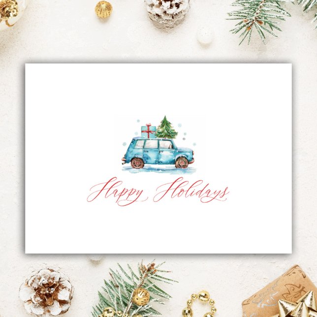 Personalized Christmas Realtor Watercolor Cute Car Holiday Card (Creator Uploaded)