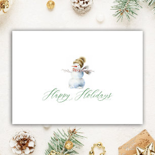 Personalized Christmas Realtor Watercolor Snowman Holiday Card