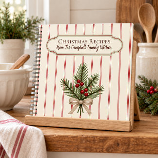 Personalized Christmas Recipe Book Red Ticking Str
