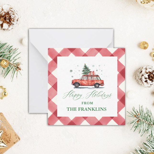 Personalized Christmas Red Car with Tree Enclosure Note Card (Creator Uploaded)