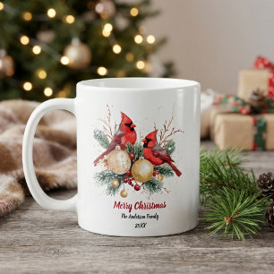 Personalized Christmas Red Cardinal & Berries Coffee Mug