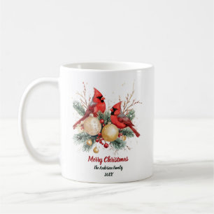 Personalized Christmas Red Cardinal & Berries Coffee Mug