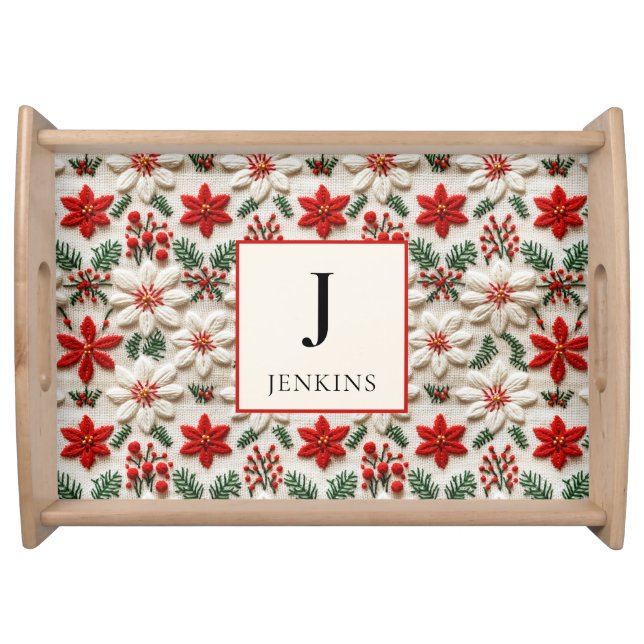 Personalized Christmas Red Floral   Serving Tray (Front)