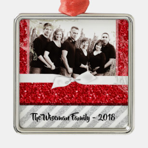 Personalized Christmas Red Glitter PHOTO Ornament