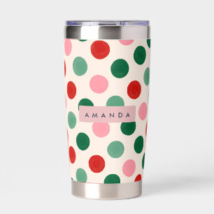 Personalized Christmas Red Green and Pink Polka Insulated Tumbler
