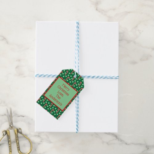 Personalized Christmas Red Green Candy Canes Gift Tags