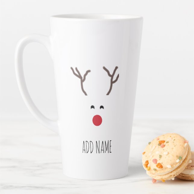 Personalized Christmas Red Nose Reindeer White Latte Mug (In Situ)