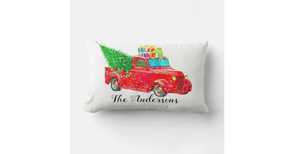 Personalized Christmas Red Truck Custom Pillow | Zazzle