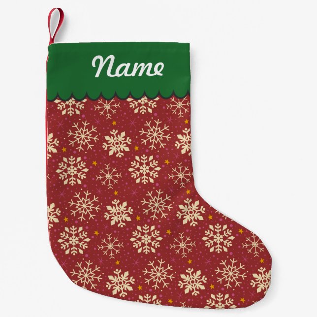 Personalized Christmas Red White Snowflake Pattern Small Christmas Stocking (Front)