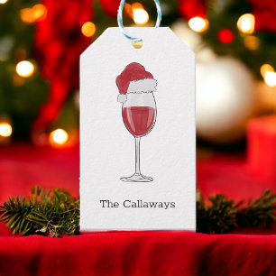 Personalized Christmas Red Wine With Santa Hat Gift Tags