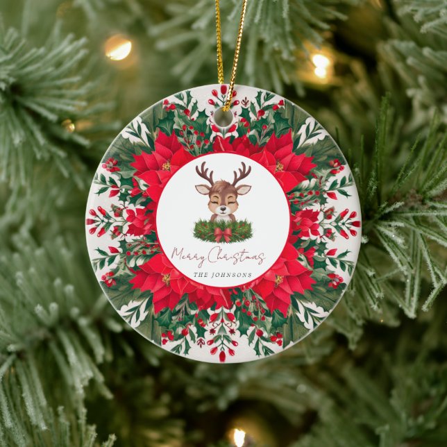 Personalized Christmas reindeer  Ceramic Ornament (Tree)