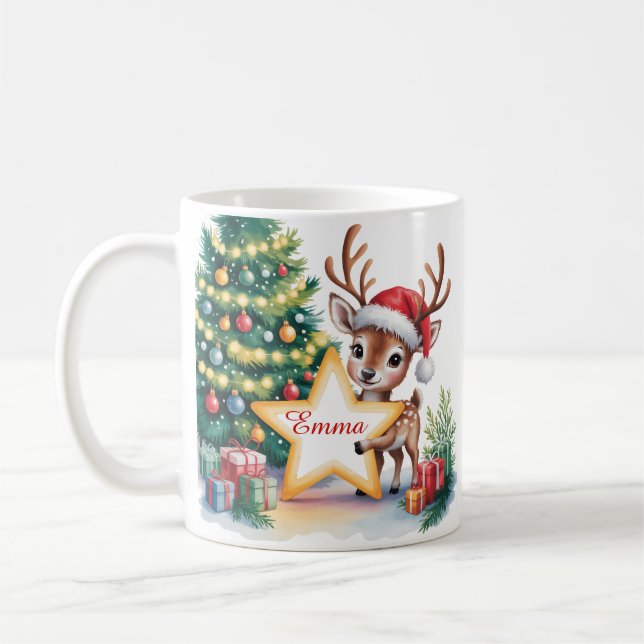 Personalized Christmas Reindeer Custom Name  Coffee Mug (Left)