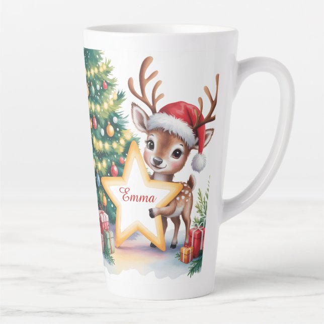 Personalized Christmas Reindeer Custom Name  Latte Mug (Right)