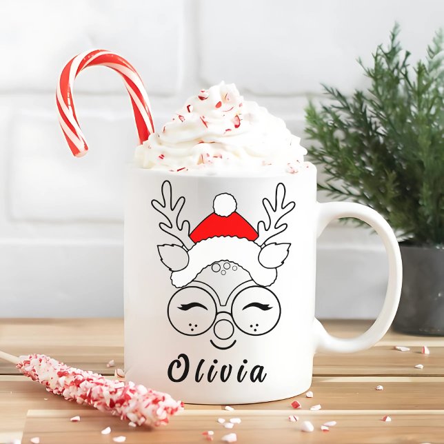 Personalized Christmas Reindeer Face Christmas Coffee Mug (Creator Uploaded)