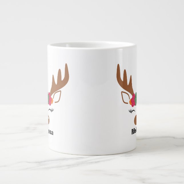 Personalized Christmas Reindeer Face Christmas  Giant Coffee Mug (Front)