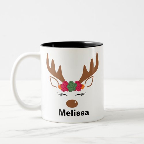 Personalized Christmas Reindeer Face Christmas  Two_Tone Coffee Mug