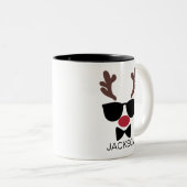 Personalized Christmas Reindeer Face Christmas Two-Tone Coffee Mug (Front Right)