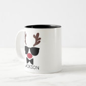 Personalized Christmas Reindeer Face Christmas Two-Tone Coffee Mug (Front Left)