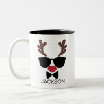 Personalized Christmas Reindeer Face Christmas Two-Tone Coffee Mug<br><div class="desc">Christmas coffee or hot cocoa mug with custom name. Personalized coffee mug. Add your own custom name,  monogram,  quote or saying.</div>