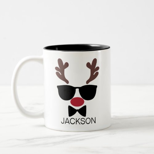 Personalized Christmas Reindeer Face Christmas Two_Tone Coffee Mug