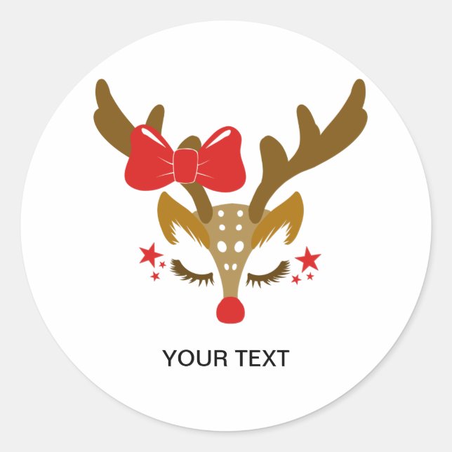 Personalized Christmas Reindeer Face Classic Round Sticker (Front)