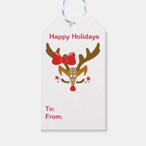 Personalized Christmas Reindeer Face Gift Tags