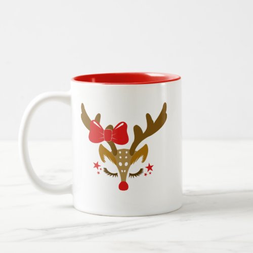 Personalized Christmas Reindeer Face Two_Tone Coffee Mug