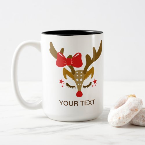 Personalized Christmas Reindeer Face Two_Tone Coffee Mug