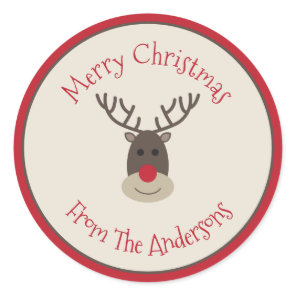 Personalized Christmas Reindeer Family Name  Classic Round Sticker