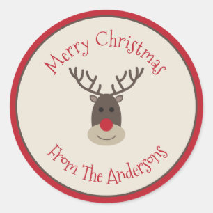 Personalized Christmas Reindeer Family Name  Classic Round Sticker