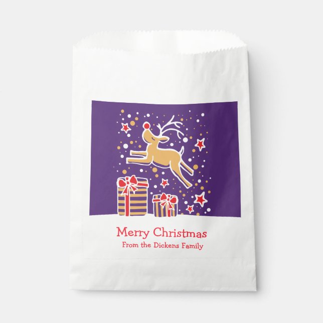 Personalized Christmas reindeer gift favor bags (Front)