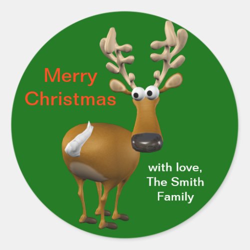 Personalized Christmas Reindeer Gift TagLabel Classic Round Sticker