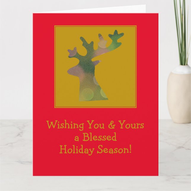 Personalized Christmas Reindeer Head Red Gold Card (Front)