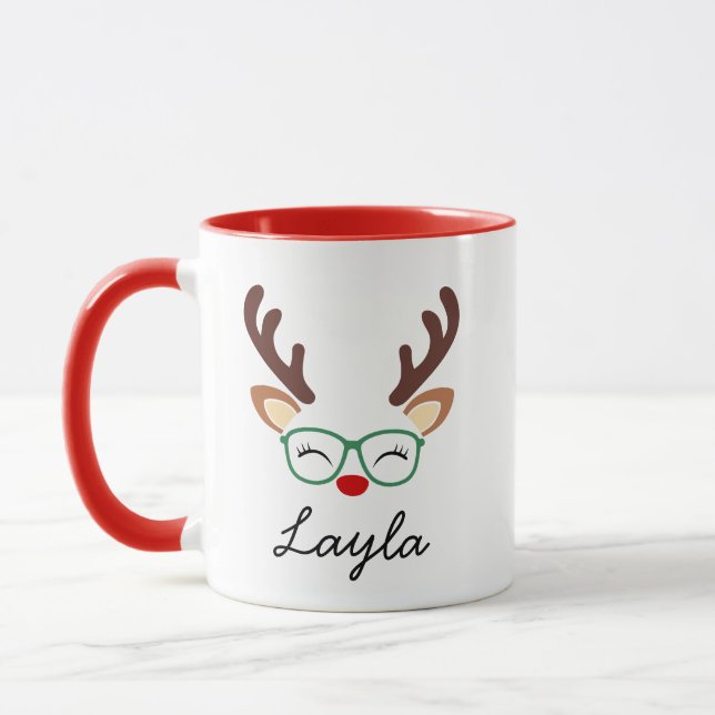 Personalized Christmas Reindeer Mug | Cute Holiday (Left)