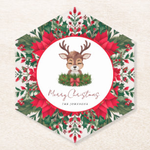 Personalized Christmas reindeer  Paper Coaster