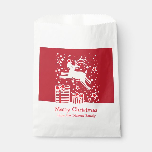 Personalized Christmas reindeer red gift bags (Front)
