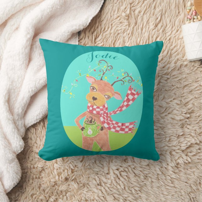 Personalized Christmas reindeer reversible pillow (Blanket)