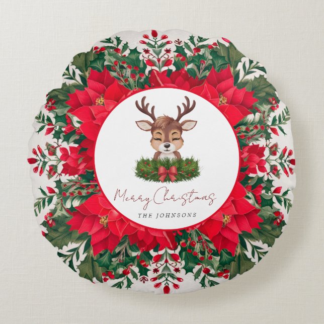 Personalized Christmas reindeer  Round Pillow (Front)