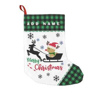 Personalized Christmas Reindeer Santa Sleigh Small Christmas Stocking