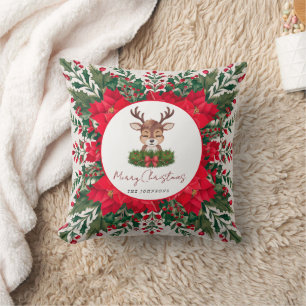 Personalized Christmas reindeer Throw Pillow