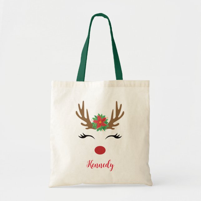 Personalized Christmas Reindeer Tote Bag -  (Front)