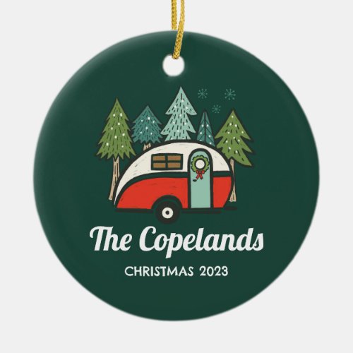 Personalized Christmas Retro Camper Ceramic Ornament