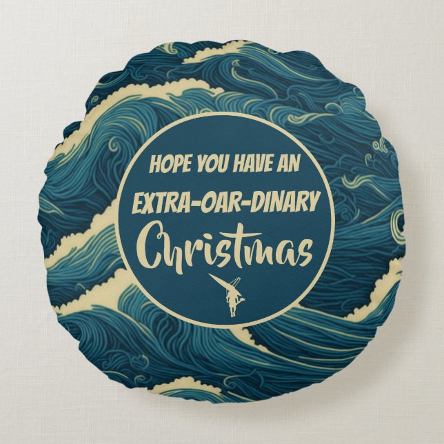 Personalized Christmas rowing funny Round Pillow (Front)