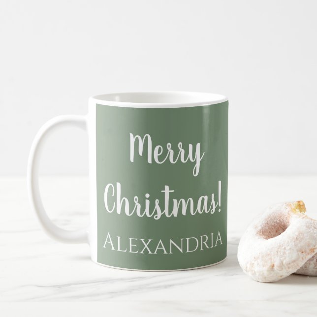 Personalized Christmas Sage Green Coffee Mug (With Donut)