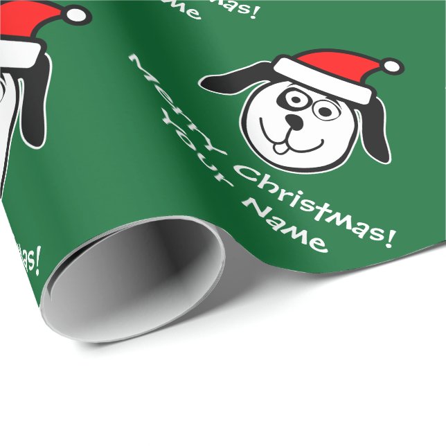 Personalized Christmas Santa Claus dog cartoon Wrapping Paper (Roll Corner)
