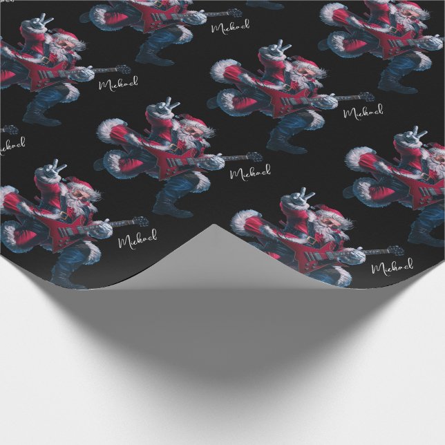 Personalized Christmas Santa Claus Guitar Player   Wrapping Paper (Corner)