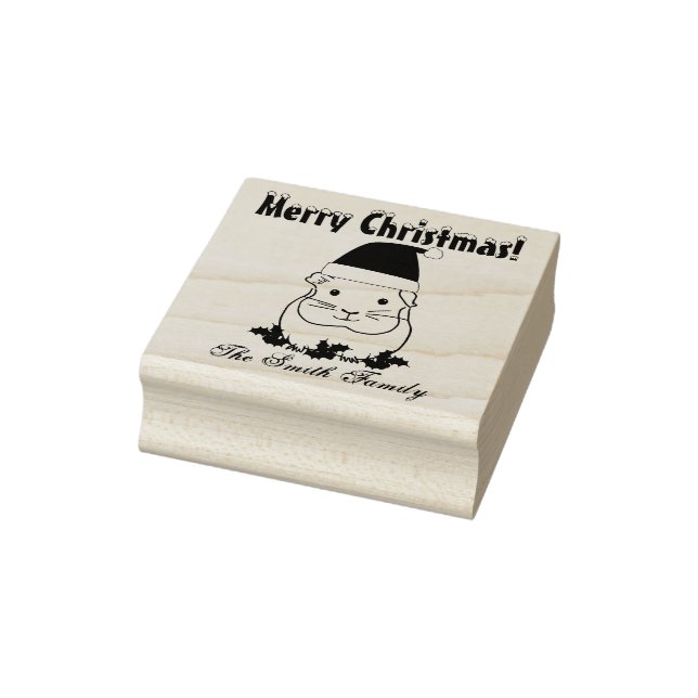 Personalized Christmas Santa Guinea Pig Family Rubber Stamp (Stamp)