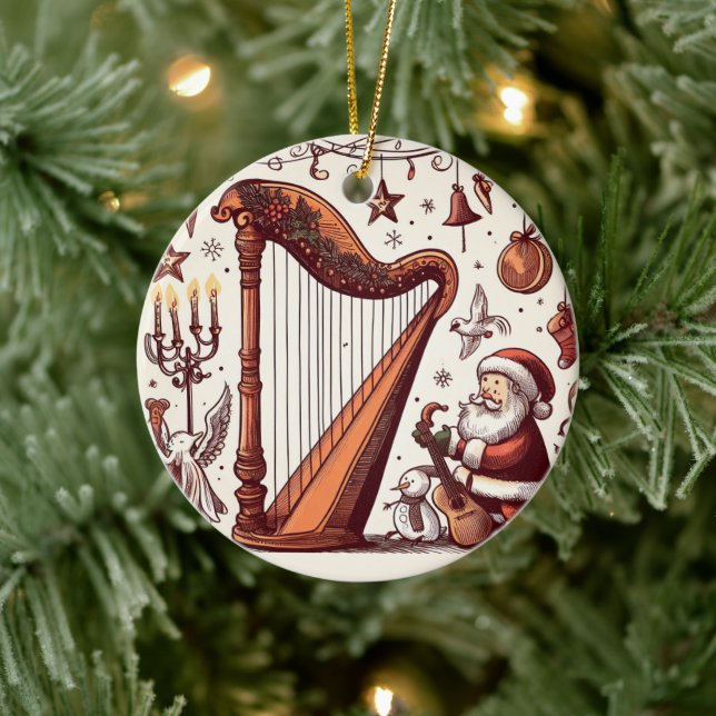 Personalized Christmas Santa Harp Ornament (Tree)