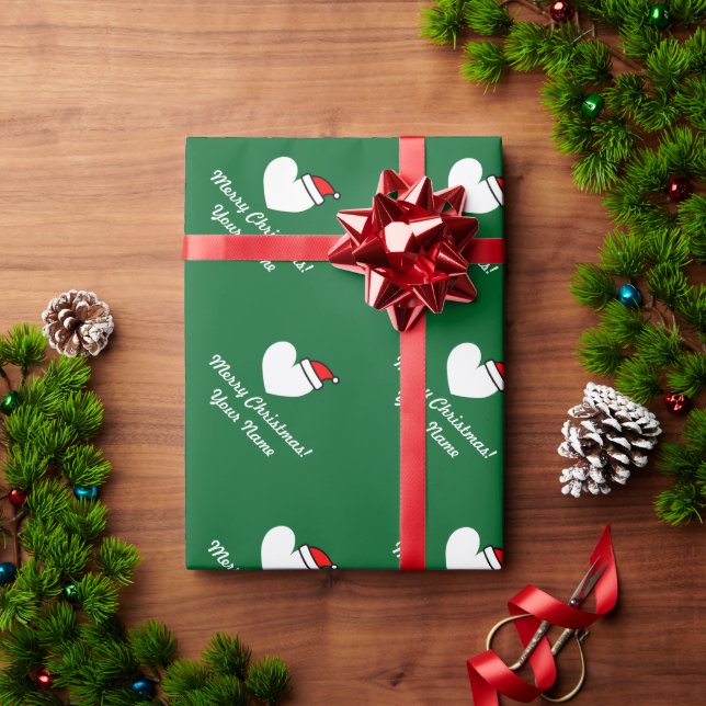 Personalized Christmas Santa heart wrapping paper (Holiday Gift)