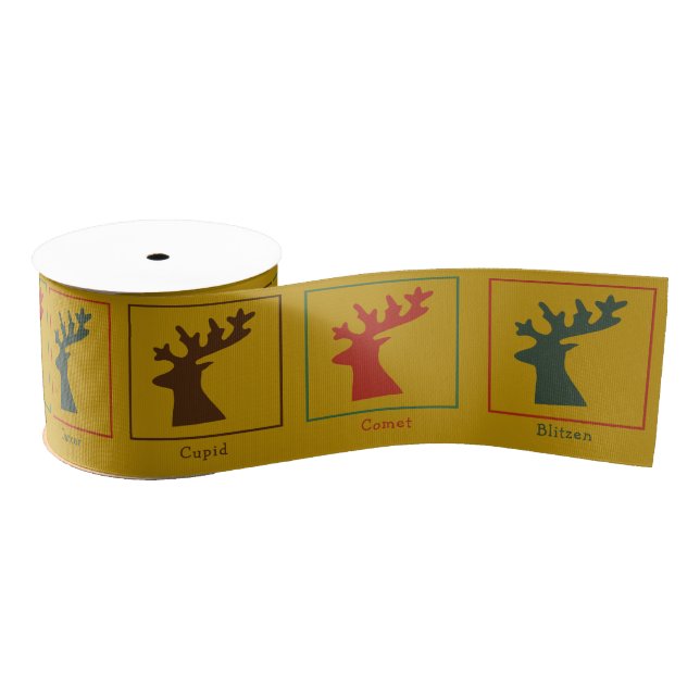 Personalized Christmas Santa Reindeers Traditional Grosgrain Ribbon (Spool)